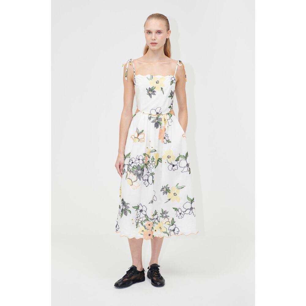 Stine Goya Scalloped Cut‑Out Floral Midi Dress NWT Size M
